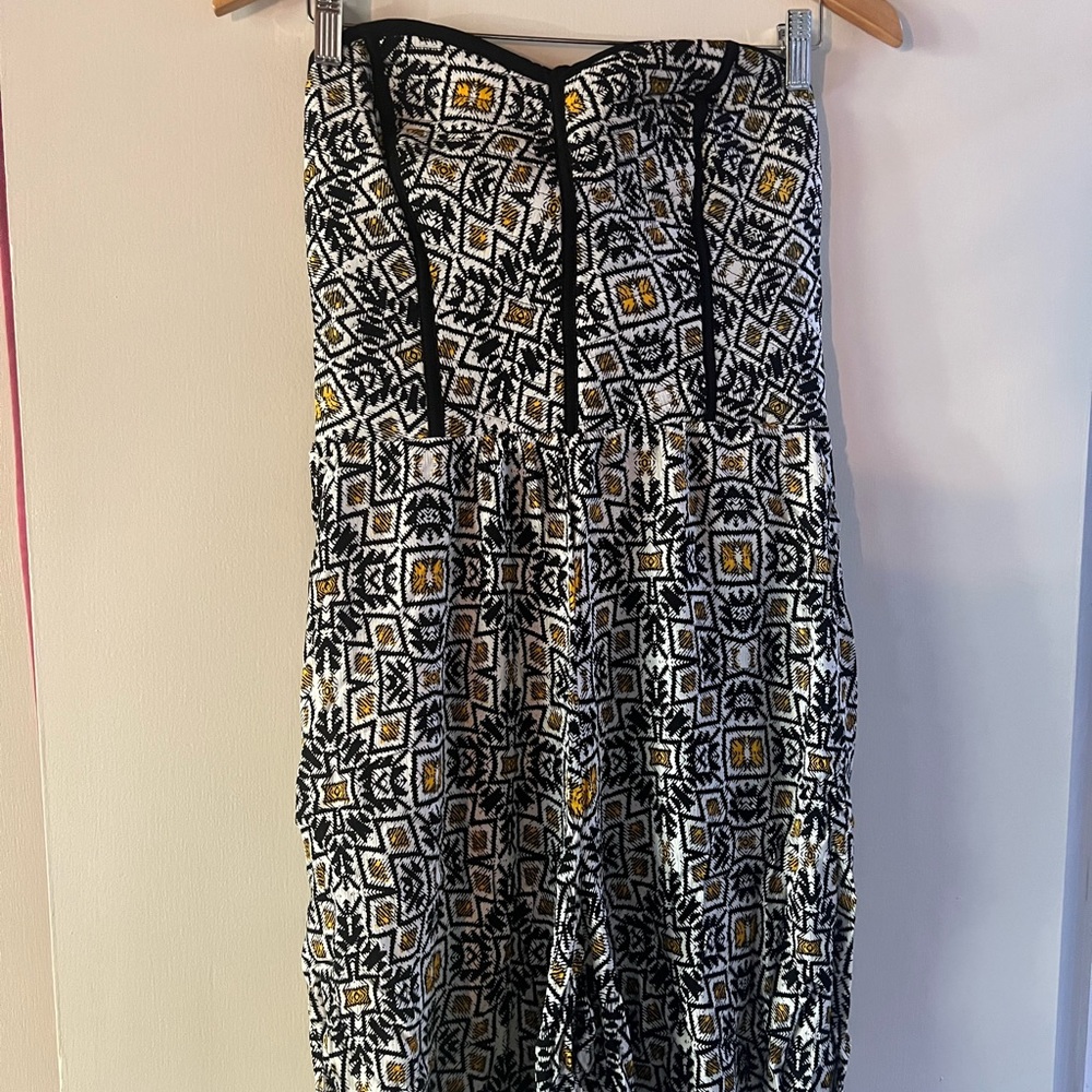 XHILARATION Target Medium ikat print strapless black cropped wide leg jumpsuit.